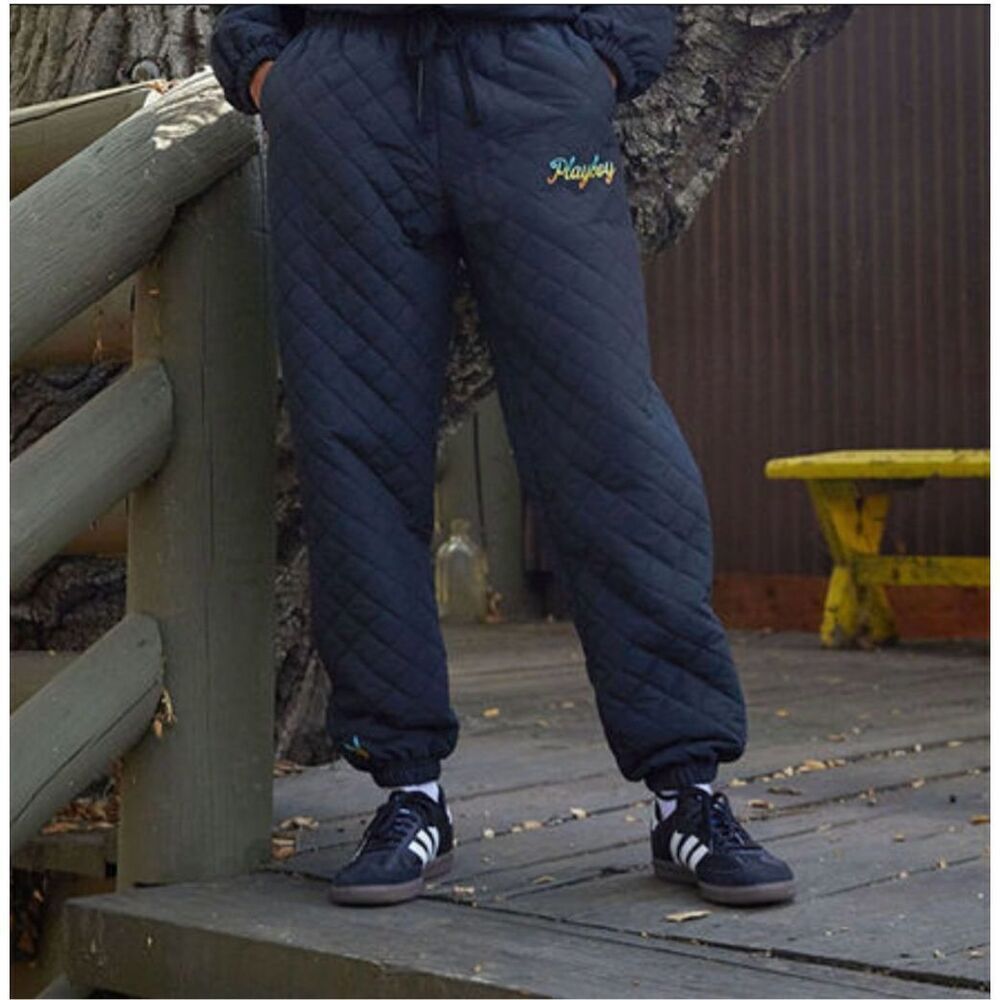 Playboy By‎ PacSun Quilted Diamond Sweatpants size Small Black